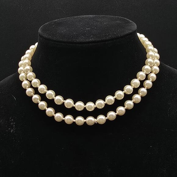 G. Silver Knotted Faux Glass Pearl Necklace 30 Inch Patent Pending - Picture 1 of 9